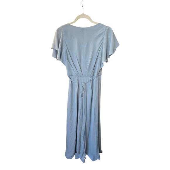 DAVID'S BRIDAL Dusty Blue Maxi Wrap Pleated Dress - Picture 5 of 9
